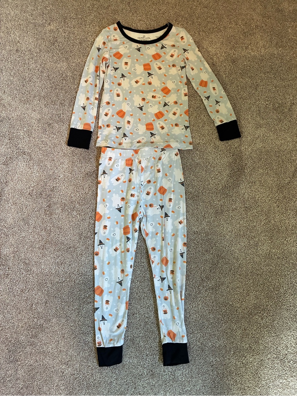 Caden Lane Light Blue Kids Bamboo Pajama Set - Halloween print